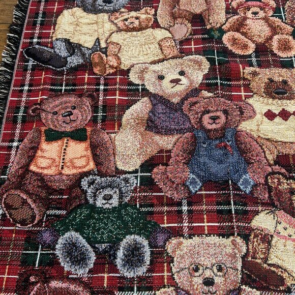 Crown Craft Vintage Teddy Bear Throw Blanket With Fringe 59" X 49" - Picture 4 of 9